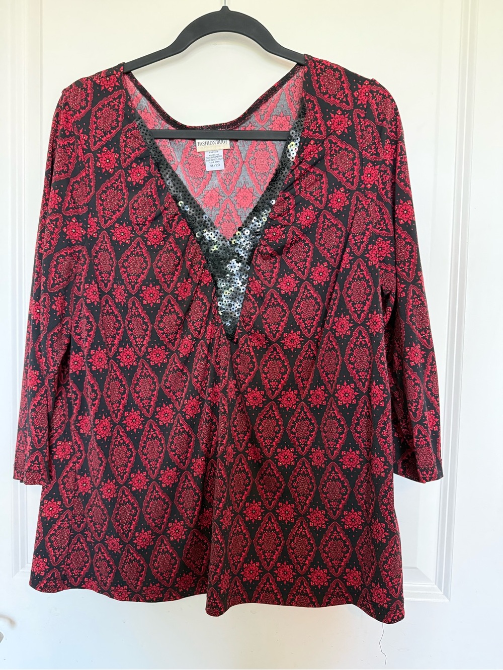 Fashion Bug Black and Red Sequined V-Neck Tunic